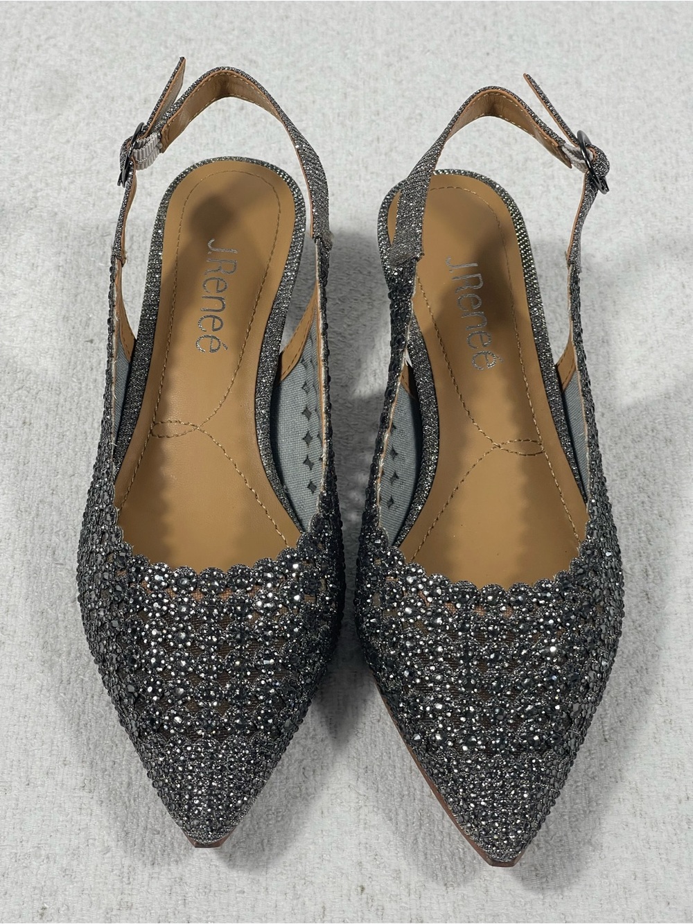 J. Renee Pranil Dress Pumps Rhinestone Evening Wedding Shoes Pewter 6M. SKU#0382